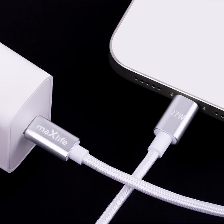 Maxlife MXUC-12 kaapeli USB-C - Lightning 1,0 m 27W valkoinen