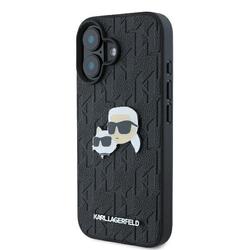 Karl Lagerfeld iPhone 16 6,1" -puhelimen kuoret, KLHCP16SPGKLKCPK, musta, kova monogrammikuvioinen Karl&Choupette-neula.