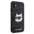 Karl Lagerfeld iPhone 11 / XR -suojakuori KLHCN61G2CPK musta kovakuori Glitter Choupette Patch -kuviolla