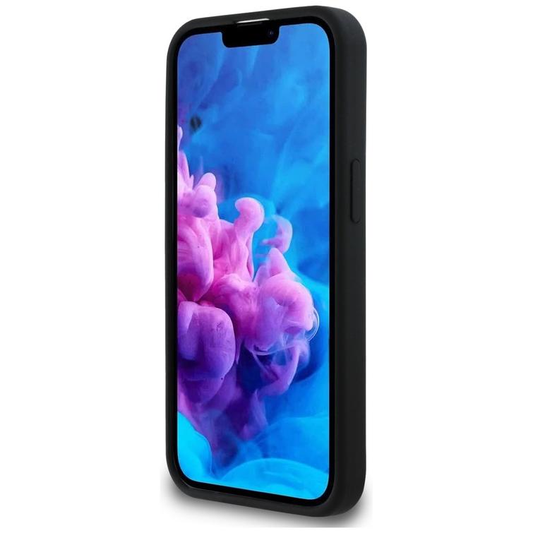 Guess HC Silicone Script Metal Logo -suojakuori iPhone 16e:lle, musta