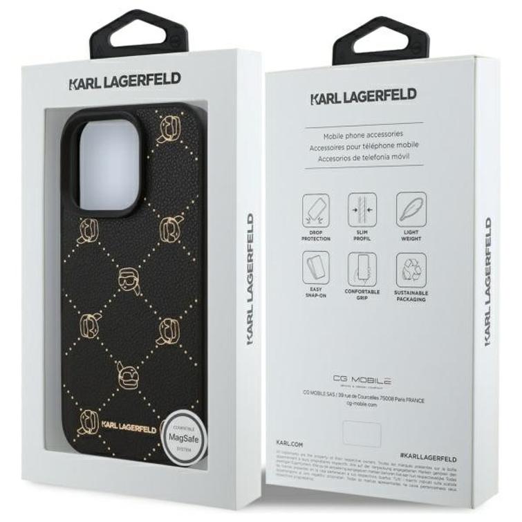 Karl Lagerfeld -suojakuori iPhone 16 Pro Max 6,9":lle KLHMP16XPGKHPHK musta Kova Karl Head MagSafe -suojakuori