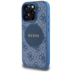 Guess HC MagSafe PU 4G Circle -suojakuori klassisella logolla iPhone 16 Pro Maxille, sininen