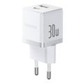 Baseus Palm Fast Charger Wall Charger 30W USB-C USB-A EU Moon White