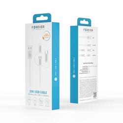 Forever 3in1 -kaapeli USB - Lightning + USB-C + microUSB 1,0 m 1,5A valkoinen