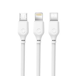 XO-kaapeli NB103 3in1 USB - Lightning + USB-C + microUSB 1,0 m 2,1A valkoinen