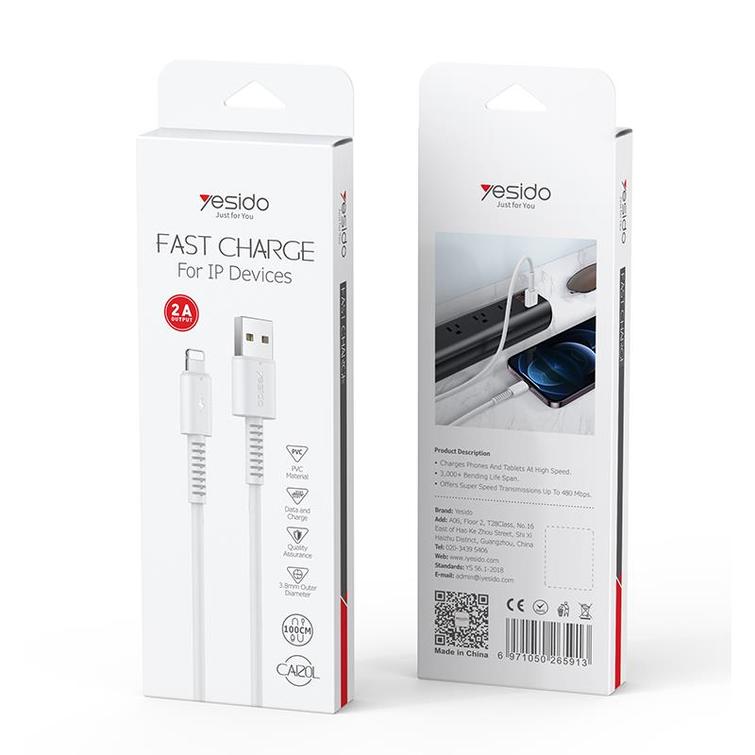 YESIDO CABLE CA120 18W USB/LIGHTNING  1M PVC  2A WHITE