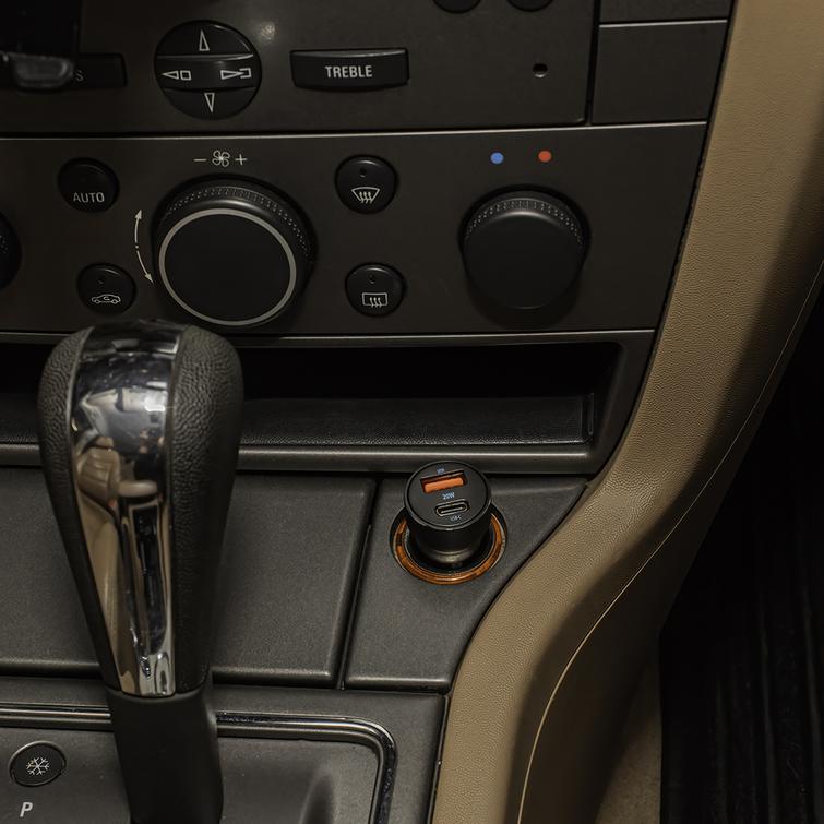 Forever CC-06 PD QC car charger 1x USB-C 1x USB 20W black + USB-C - USB-C cable 60W