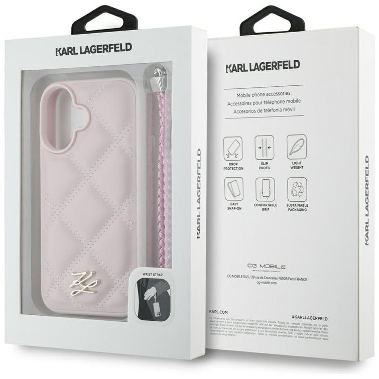 Karl Lagerfeld HC Quilted PU -suojakuori iPhone 16:lle, pinkki