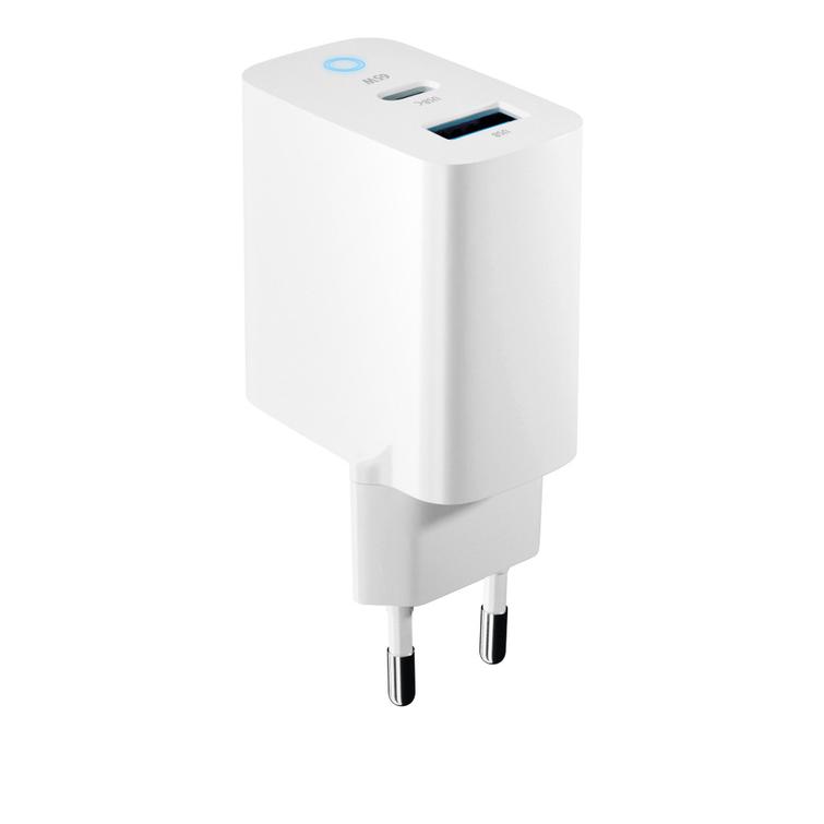 Forever TC-06-65AC GaN PD QC laturi 1x USB-C 1x USB 65W valkoinen