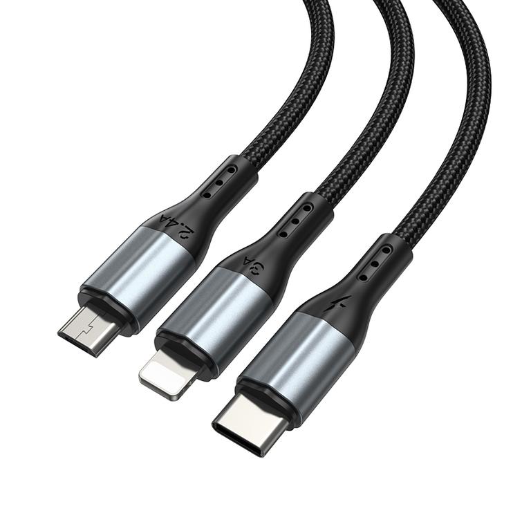 BWOO 3-in-1 -kaapeli USB - USB-C, Lightning, Micro USB 1m 3A X274 musta