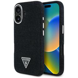 Guess HC MagSafe FW Denim Triangle Logo -kotelo iPhone 16 -puhelimelle, musta