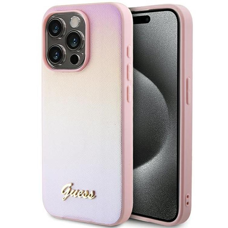 Guess iPhone 15 Pro 6,1" suojakuori GUHCP15LPSAIRSP pinkki HC PU SAFFIANO IRIDESCENT SCRIPT