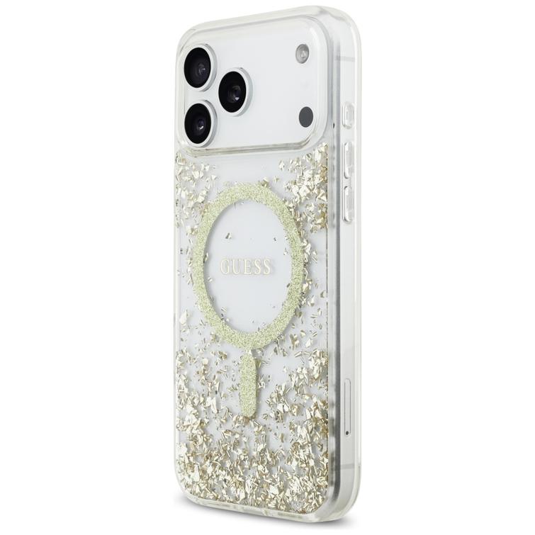 Guessin hartsipohjainen glitter-magneettisuojakuori iPhone 17 Pro Maxille złoty