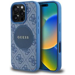 Guess HC MagSafe PU 4G Circle -suojakuori klassisella logolla iPhone 16 Pro Maxille, sininen