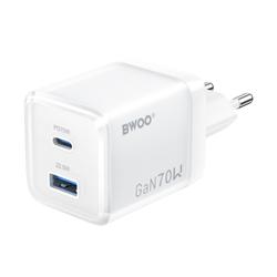 BWOO GaN -seinälaturi CDA224 QC 70W 1 x USB 1 x USB-C, valkoinen