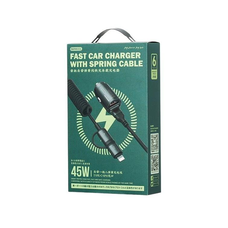 CAR CHARGER REMAX RUICHY SERIES 45 RCC356 + LIGHTNING/USB-C CABLE BLACK