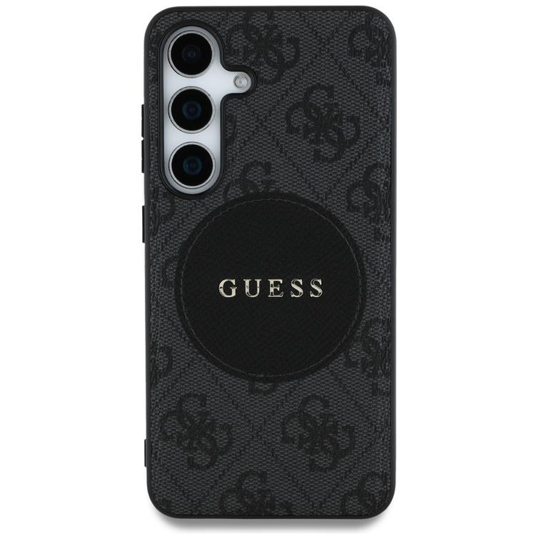 Guess HC MagSafe PU 4G Circle Classic Logo -suojakuori Samsung Galaxy S25:lle, musta