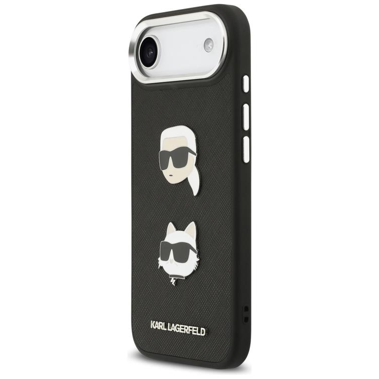 Karl Lagerfeld FW Grained Karl & Choupette Heads Pins & Logo -suojakuori iPhone Airille, musta