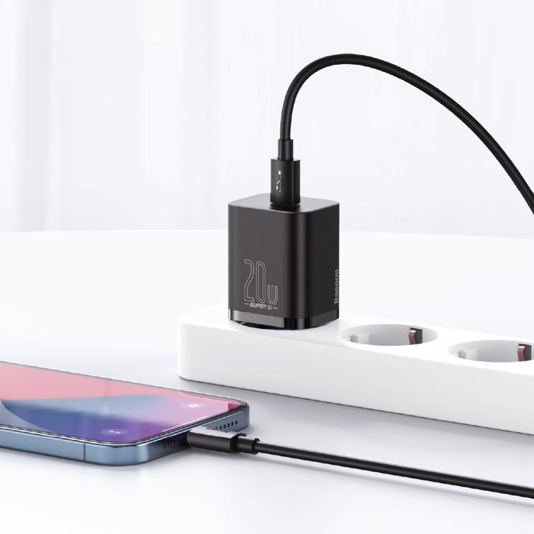 Baseus wall charger Super Si PD 20W 1x USB-C black + USB-C - Lightning cable