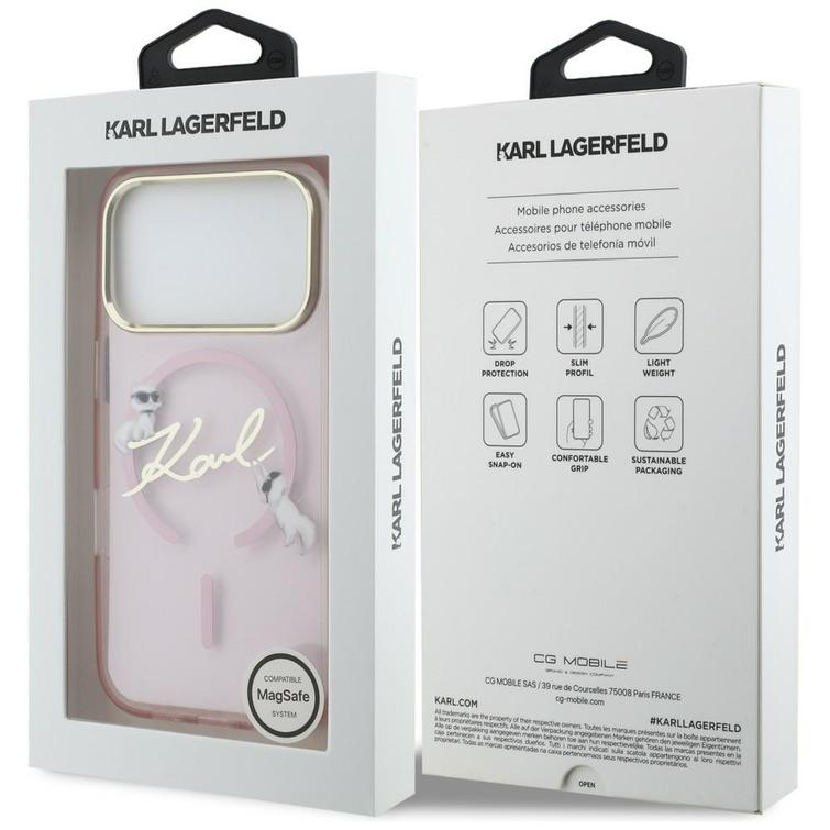 Karl Lagerfeld kotelo iPhone 17 Pro Max 6,9" IML Choupettes Karl Script Logo MagSafe vaaleanpunainen