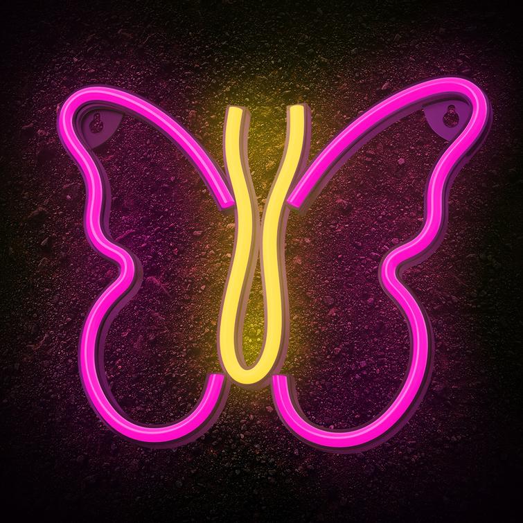 Neon LED-valo BUTTERFLY pinkki NNE03 Neolia
