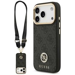 Guess 4G Strass Logo & Big Strap Metal Buttons MagSafe -kotelo iPhone 17 Prolle, musta