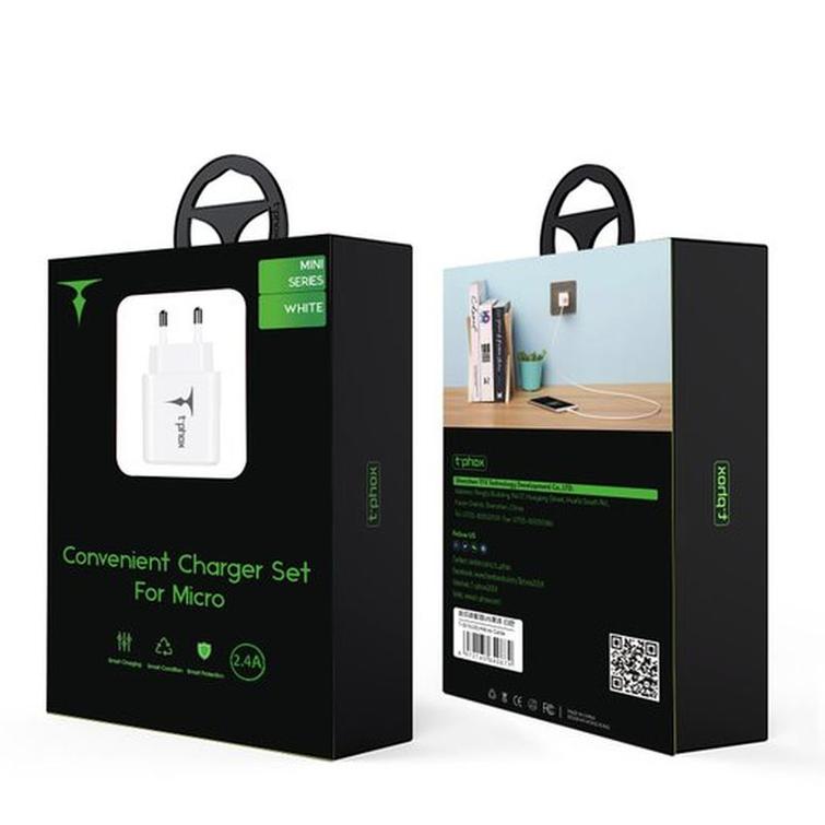 WALL CHARGER T-PHOX MINI-EU MICRO USB WHITE 1.2M 2.4A