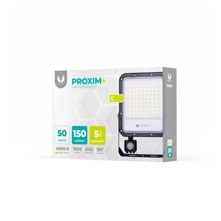 LED-valonheitin PROXIM+ 50W 4000K 7500lm PIR 230V IP65 Forever Light 150lm/W 5 vuoden takuu