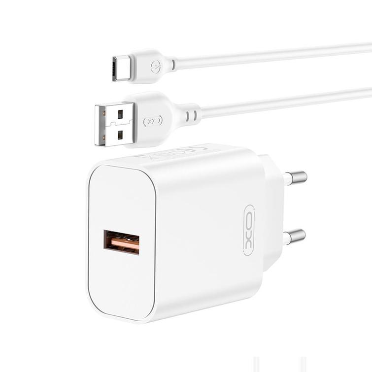 XO-seinälaturi CE33 QC 18W 1x USB valkoinen + USB-C-kaapeli