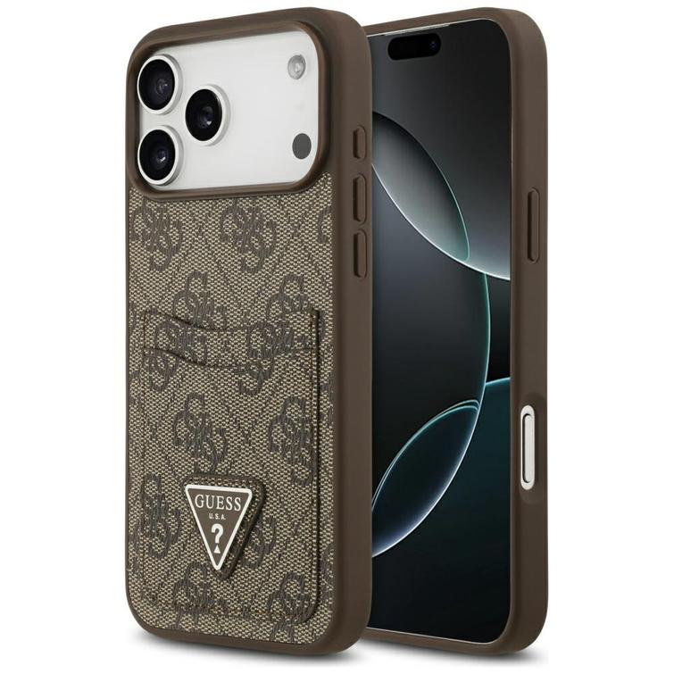 Guess 4G Double Card Triangle -suojakuori iPhone 17 Pro Maxille, ruskea