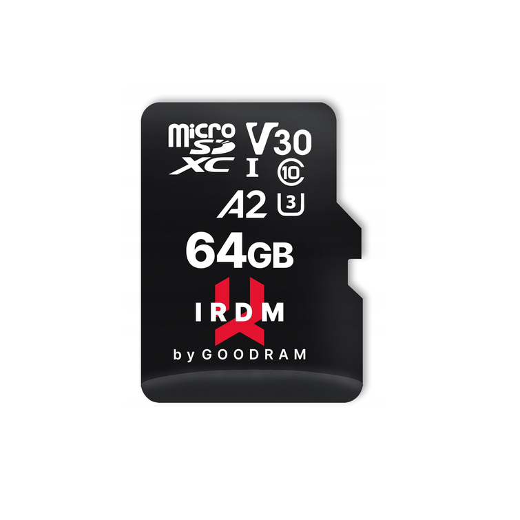 GoodRam IRDM 64GB microSD UHS-I U3 A2 V30 -muistikortti adapterilla
