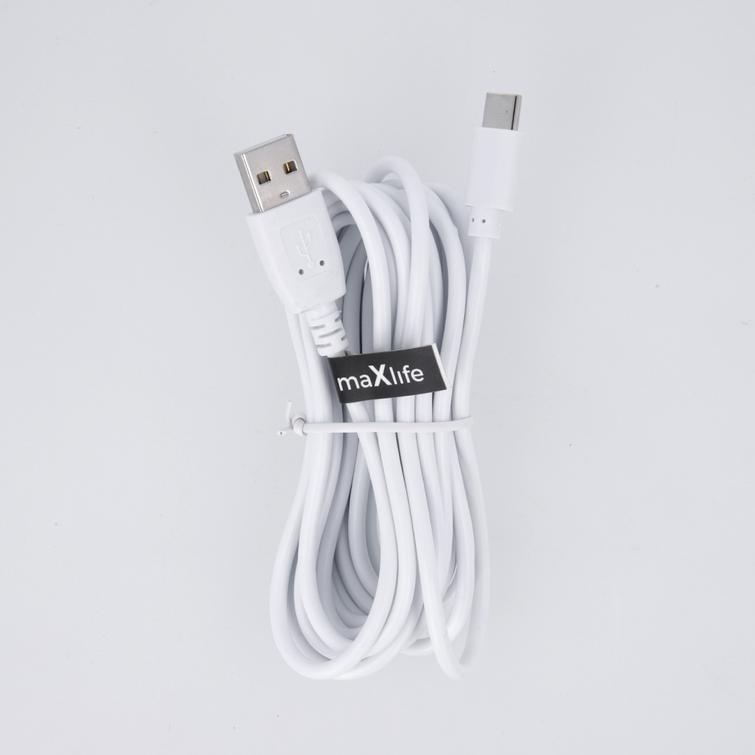 Maxlife-kaapeli USB - USB-C 3,0 m 2A valkoinen