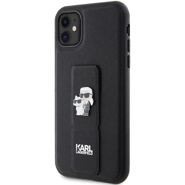 Karl Lagerfeld iPhone 11 -suojakuori KLHCN61GSAKCPK musta HC GRIPSTAND SAFFIANO KC PINS
