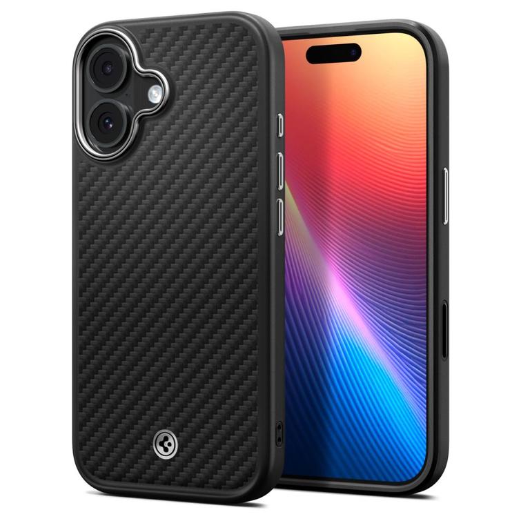 Spigen Enzo Aramid ”T” Mag Magsafe -kotelo iPhone 17:lle, musta/hopeinen