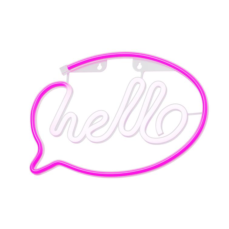 Neon LED-valo HELLO pinkki valkoinen lepakko + USB FLNE15 Forever Light