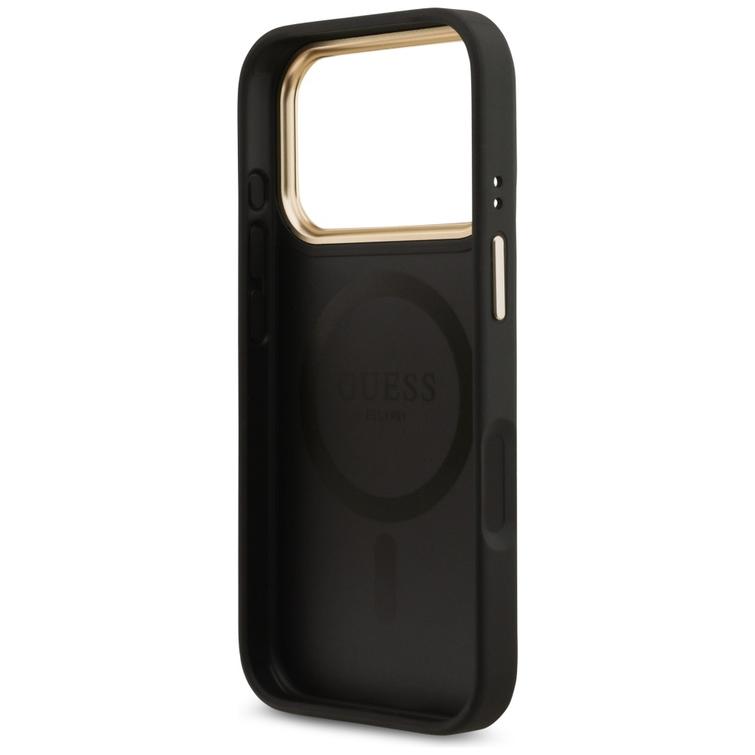 Guess 4G Strass Logo & Big Strap Metal Buttons MagSafe -kotelo iPhone 17 Prolle, musta