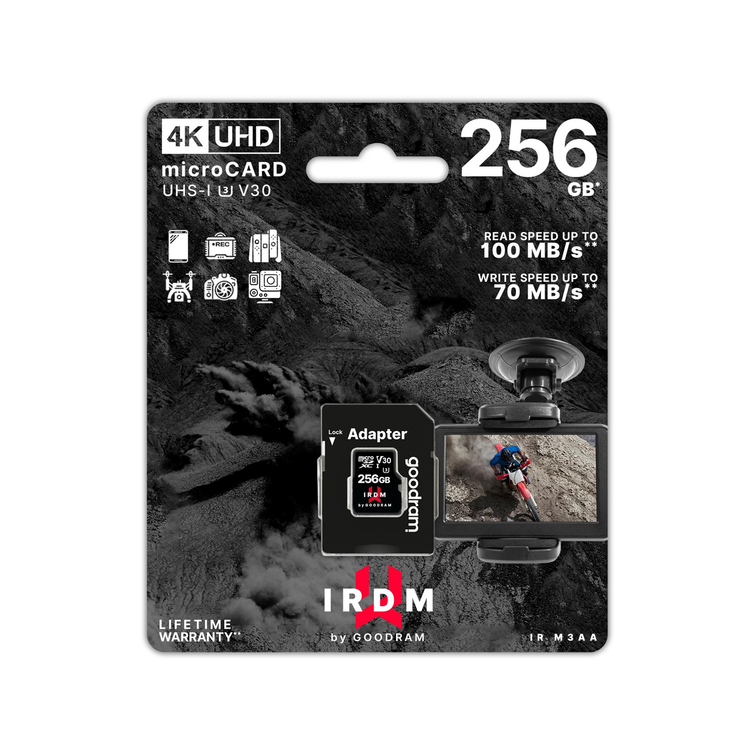 GoodRam IRDM 256GB microSD UHS-I U3 V30 -muistikortti adapterilla