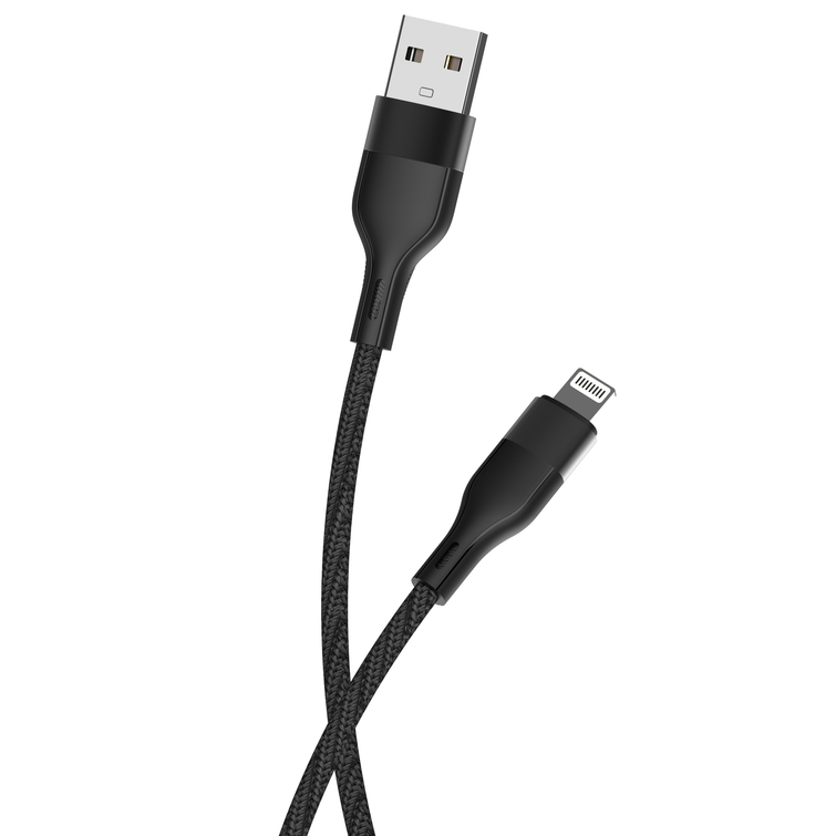 Maxlife MXUC-07 USB-kaapeli - Lightning 1,0 m 2,4A musta nailon