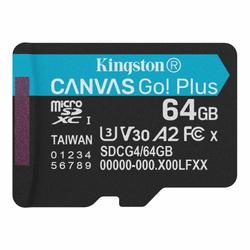 Kingstonin muistikortti 64GB microSDXC Canvas Go Plus Gen4 200R A2 U3 yksittäispakkaus ilman ADP:tä