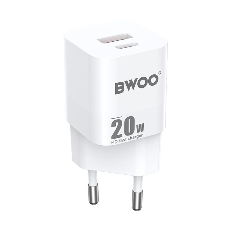BWOO CDA156 PD -sein&auml;laturi 1x USB-C 1v USB 20W valkoinen