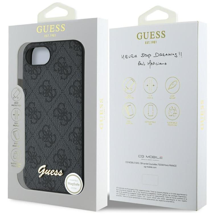 Guess HC MagSafe 4G PU Script Logo -suojakuori iPhone 16e:lle, musta