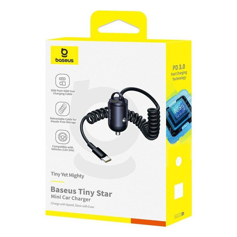 żBaseus Tiny Star Mini Car Charger (C+C Cable Included) 30W Cosmic Black