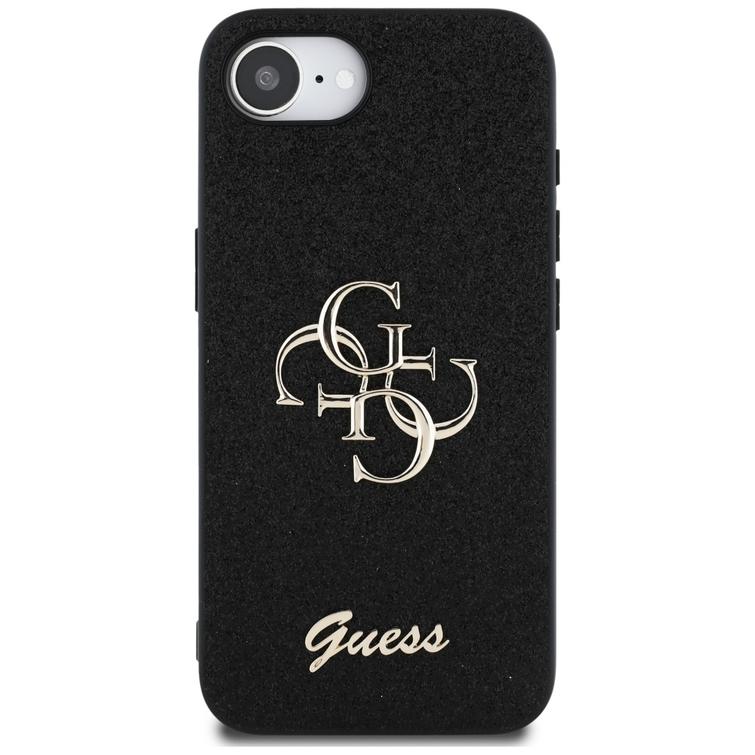 Guess HC Fixed Glitter Big 4G -suojakuori iPhone 16e:lle, musta