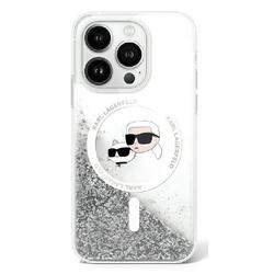 Karl Lagerfeld -suojakuori iPhone 16 6,1":lle. KLHMP16SLGKCSGH -l&auml;pin&auml;kyv&auml; kova nestem&auml;inen glitteri Karl&Choupette -p&auml;&auml;ll&auml;, MagSafe-suojakuori.