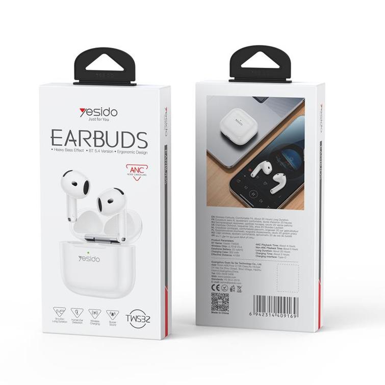 YESIDO HEADPHONES TWS32 (ANC) BT 5.4 300mAh WHITE