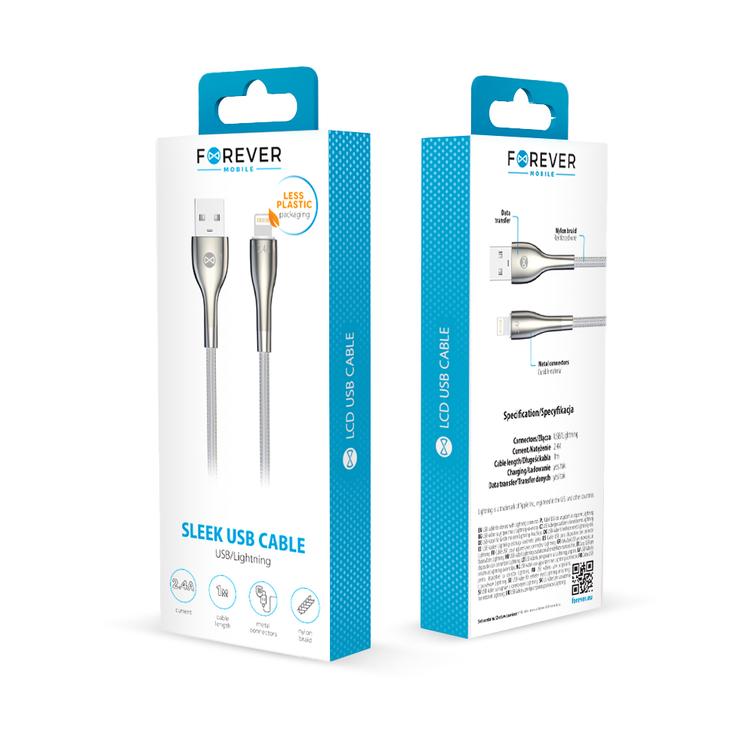 Forever Sleek USB-kaapeli - Lightning 1,0 m 2.4A valkoinen