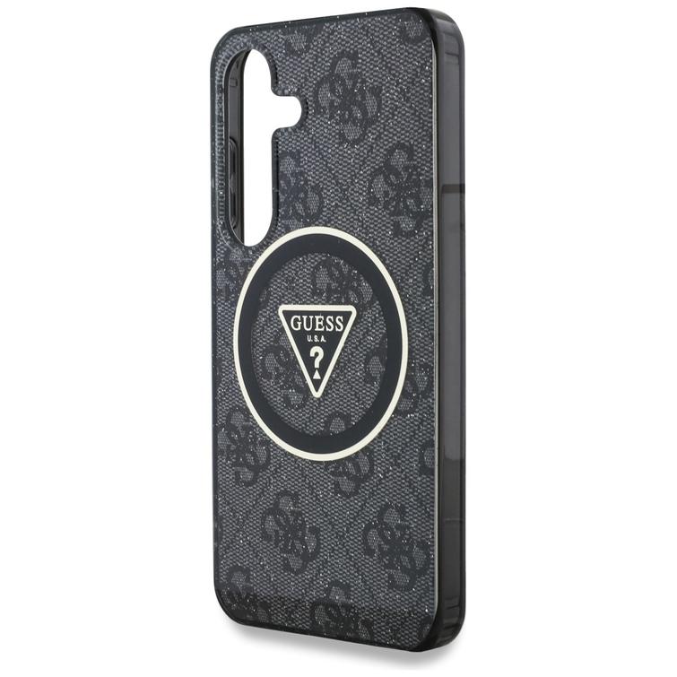 Guess HC Magnetic IML Metal Glitter 4G Circle Triangle -suojakuori Samsung Galaxy S25:lle, musta