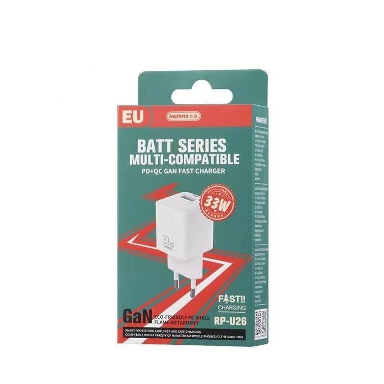 REMAX WALL CHARGER BATT SERIES PD QC 33W RP-U26 1xUSB + 1xUSB-C WHITE
