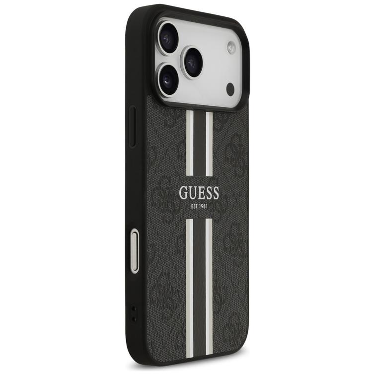 Guess 4G Printed Stripes MagSafe -suojakuori iPhone 17 Pro Maxille, musta