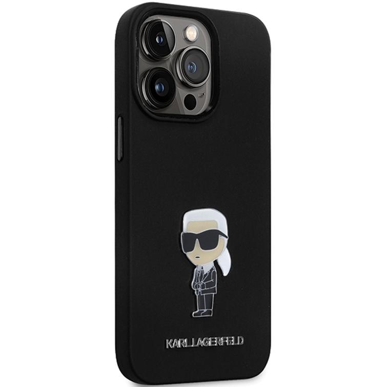 Karl Lagerfeld -suojakuori iPhone 14 Pro 6,1" KLHCP14LSMHKNPK musta HC silikoni Ikonik Metal Pin